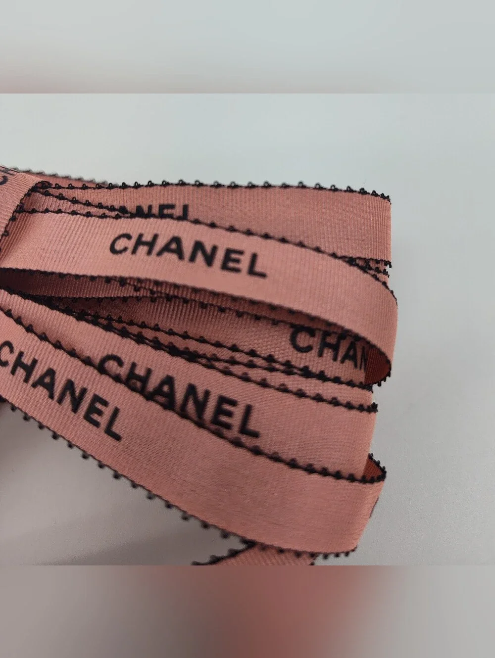 CHANEL Blush Pink Black Logo Ribbon 3.28 Yards Picot Edge Collector Ribbon